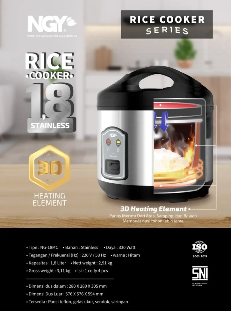 rice cooker ngy 18 mc 1,8l stainless hitam rp. 250,000