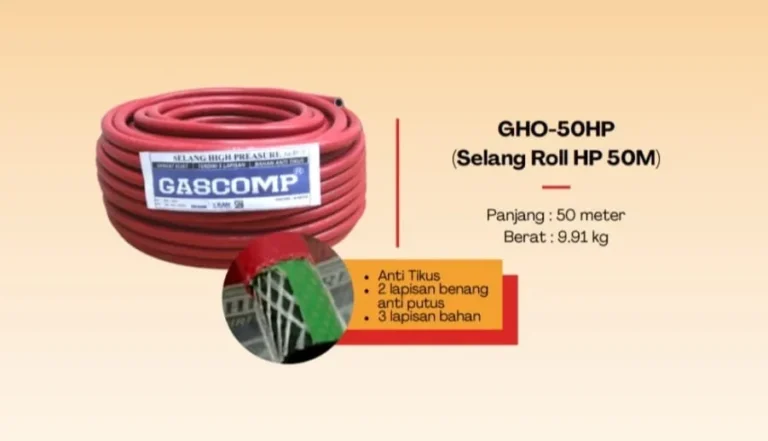 selang gas hp gascomp 5 lapis merah 50 m rp. 650,000