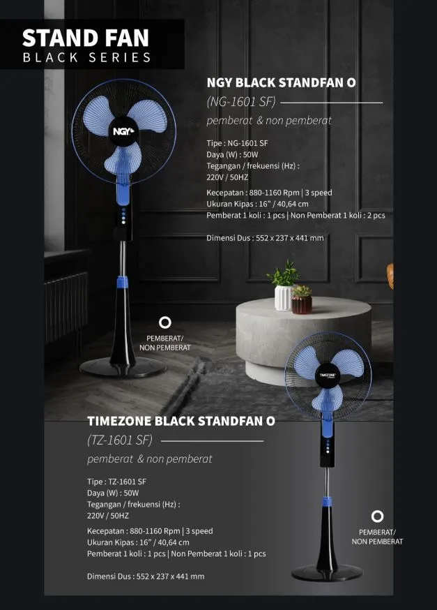 stand fan kaki bulat nagoya 16 ng 1601 sf pemberat black