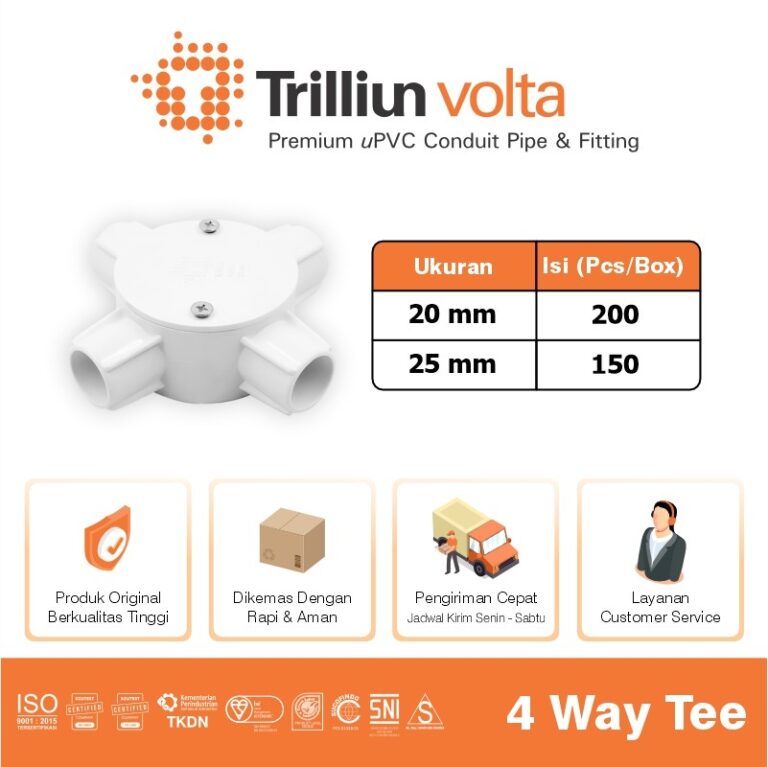 4 way tee volta 20mm putih 2