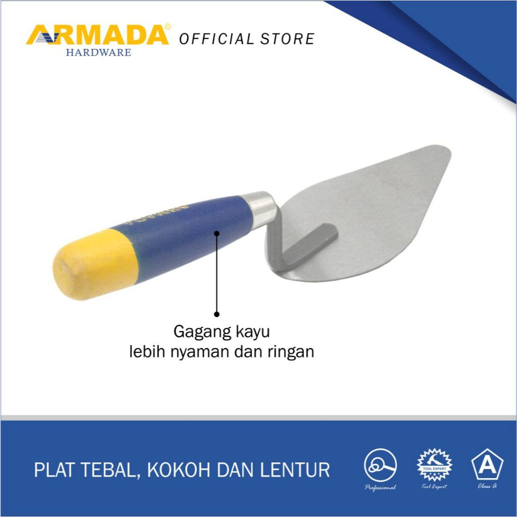 sendok semen rivet gagang kayu lancip