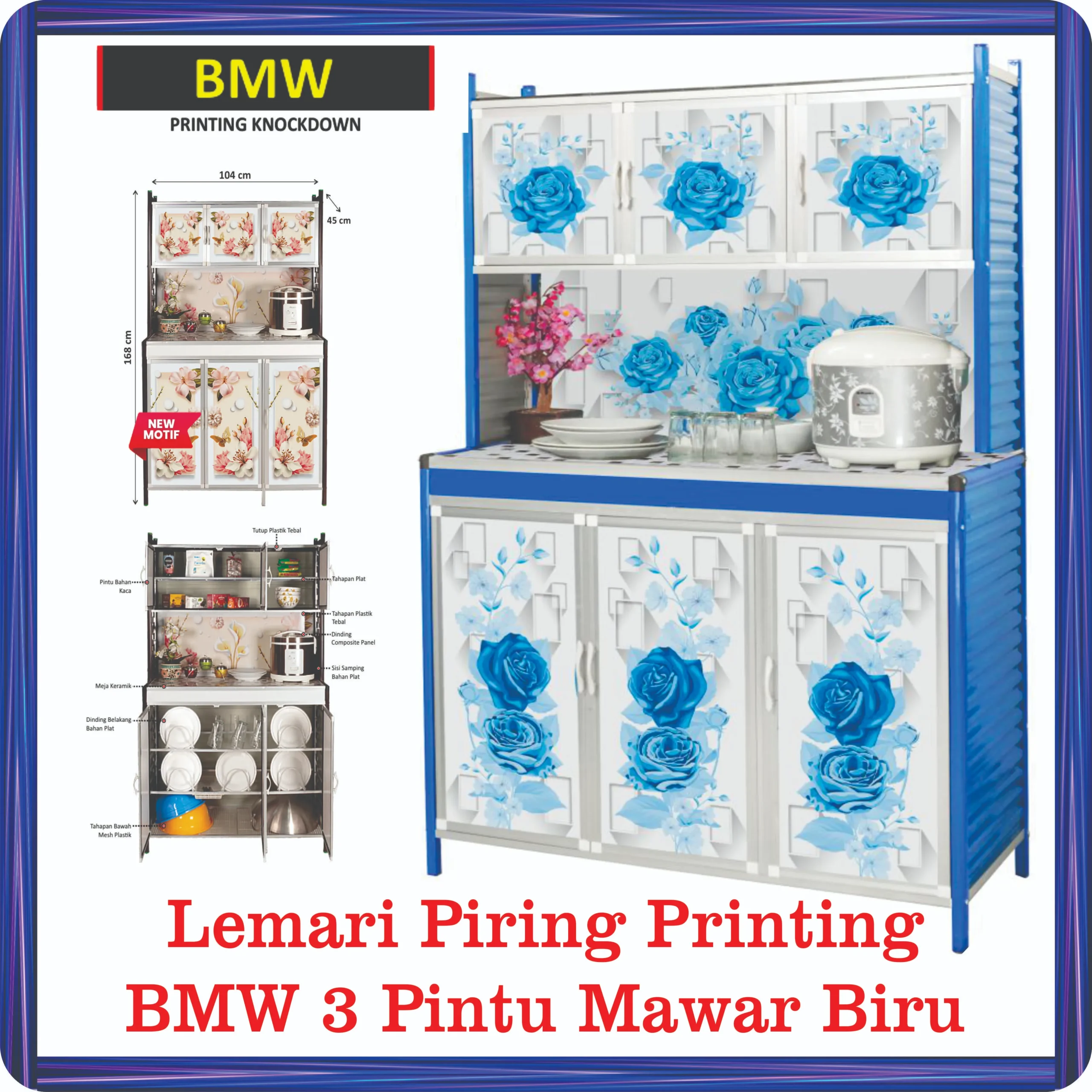lemari piring printing bmw 3 pintu mawar biru
