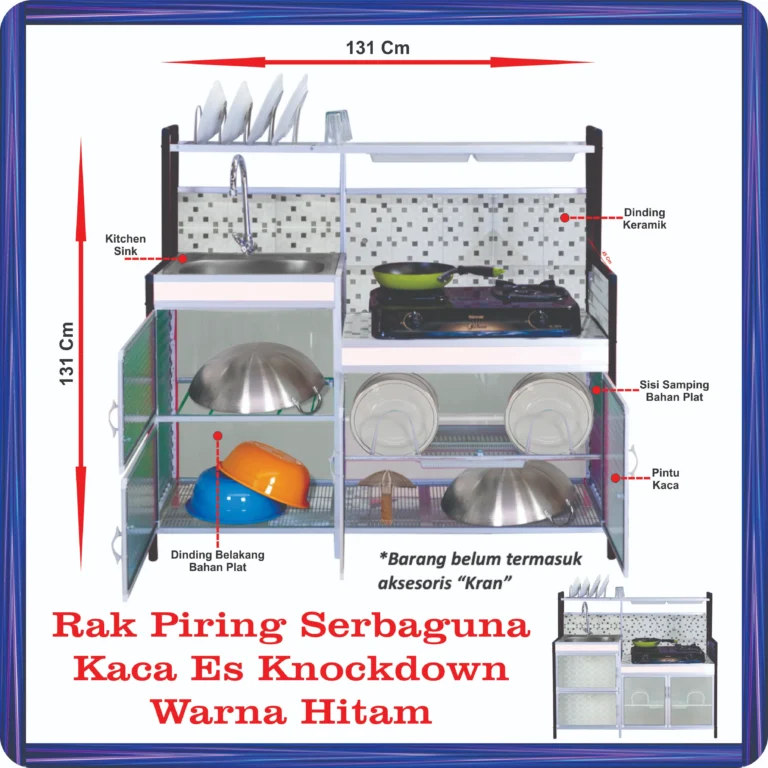 rak piring serbaguna kaca es knockdown hitam