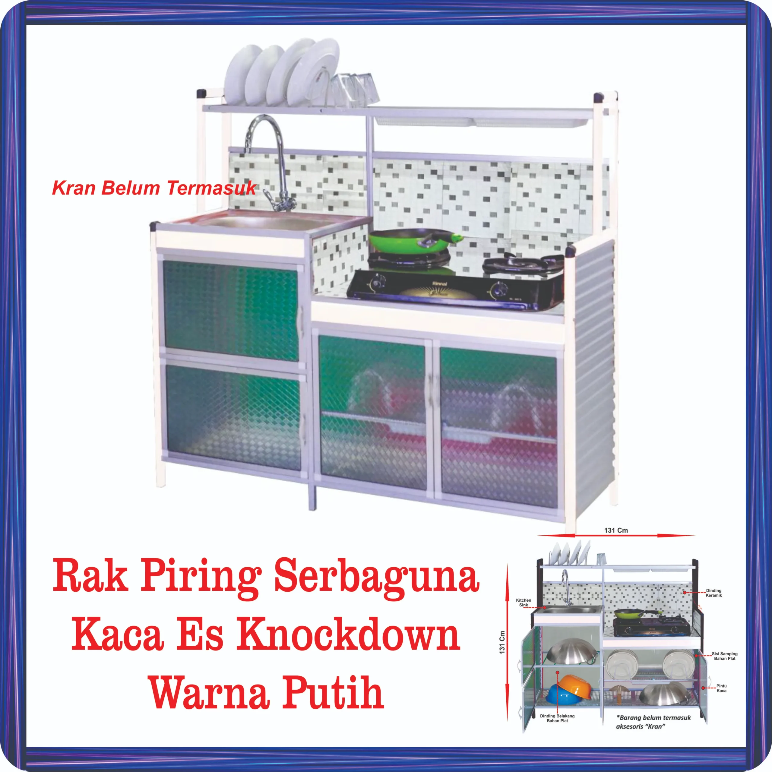 rak piring serbaguna kaca es knockdown putih