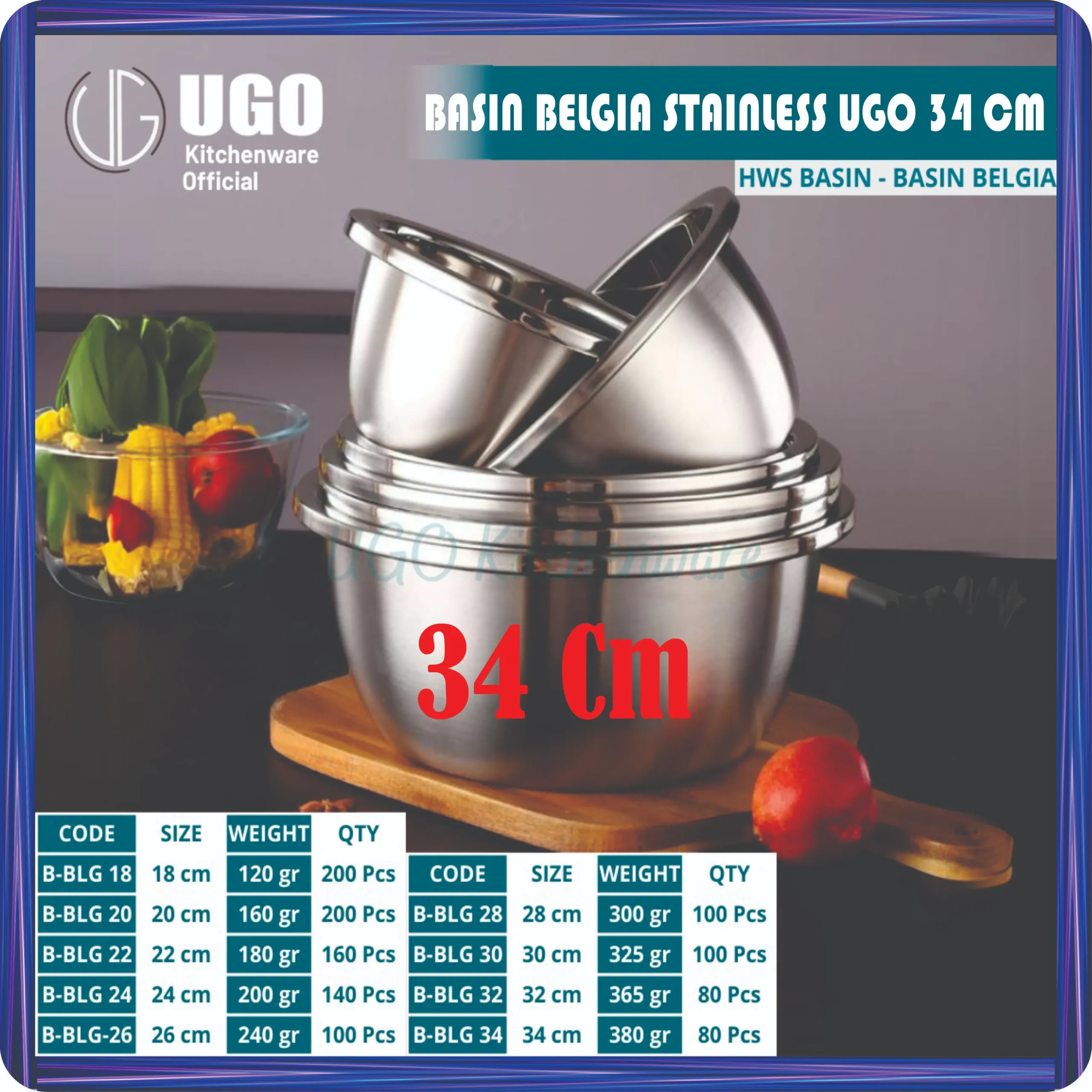 basin belgia stainless steel ugo 34 cm