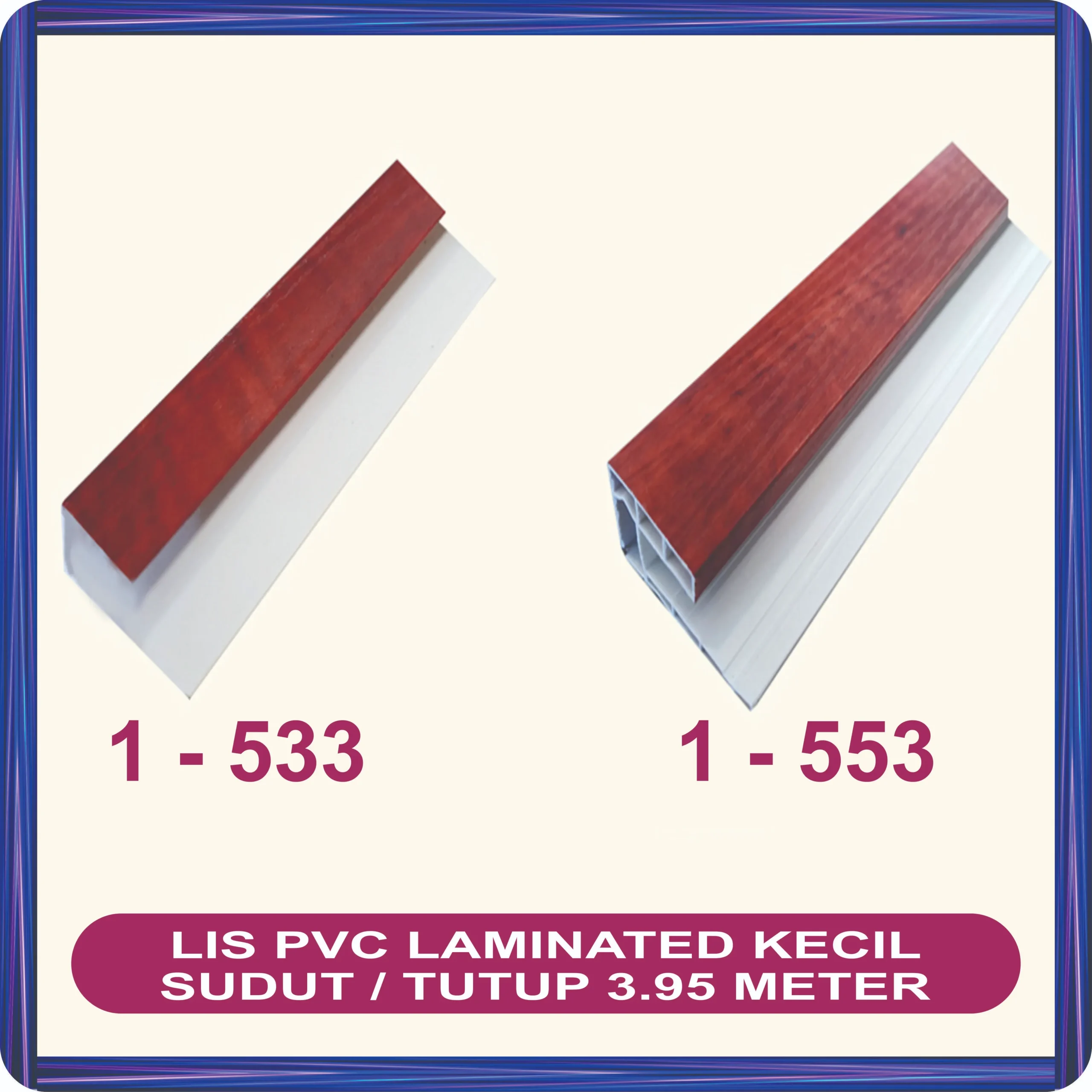 lis pvc laminated sudut tutup 3.95 meter kecil