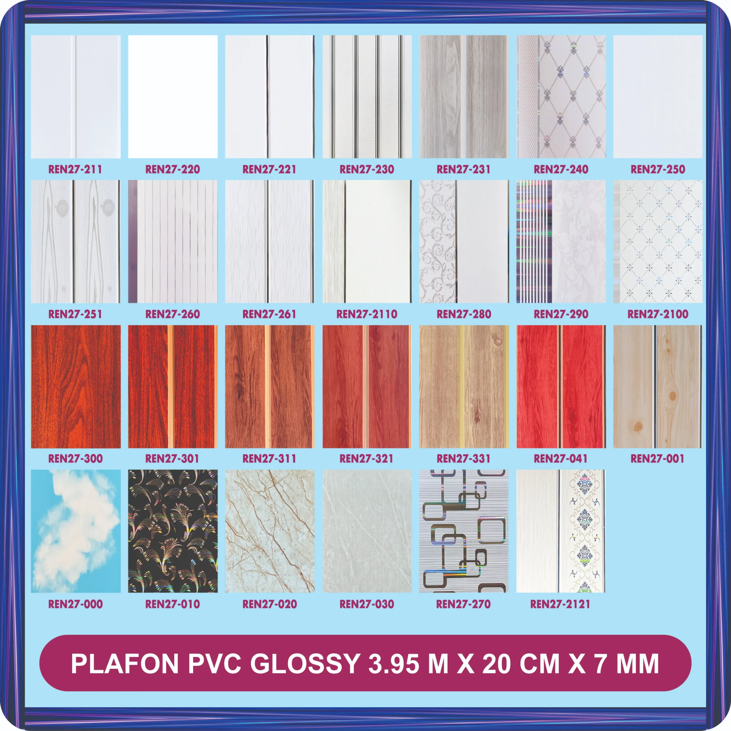 plafon pvc glossy 3.95 m x 20 cm x 7 mm
