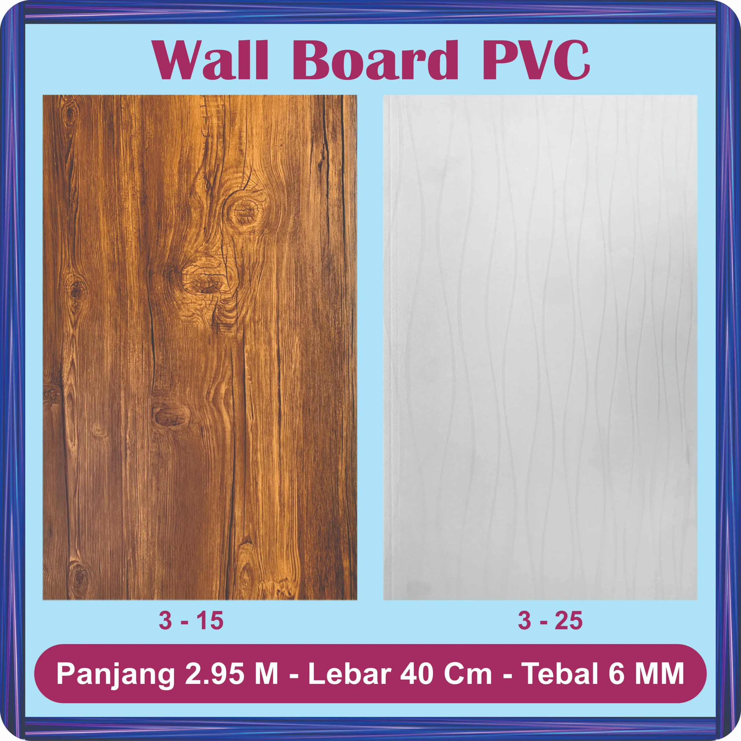 wallboard pvc 2.95 m x 40 cm x 6 mm