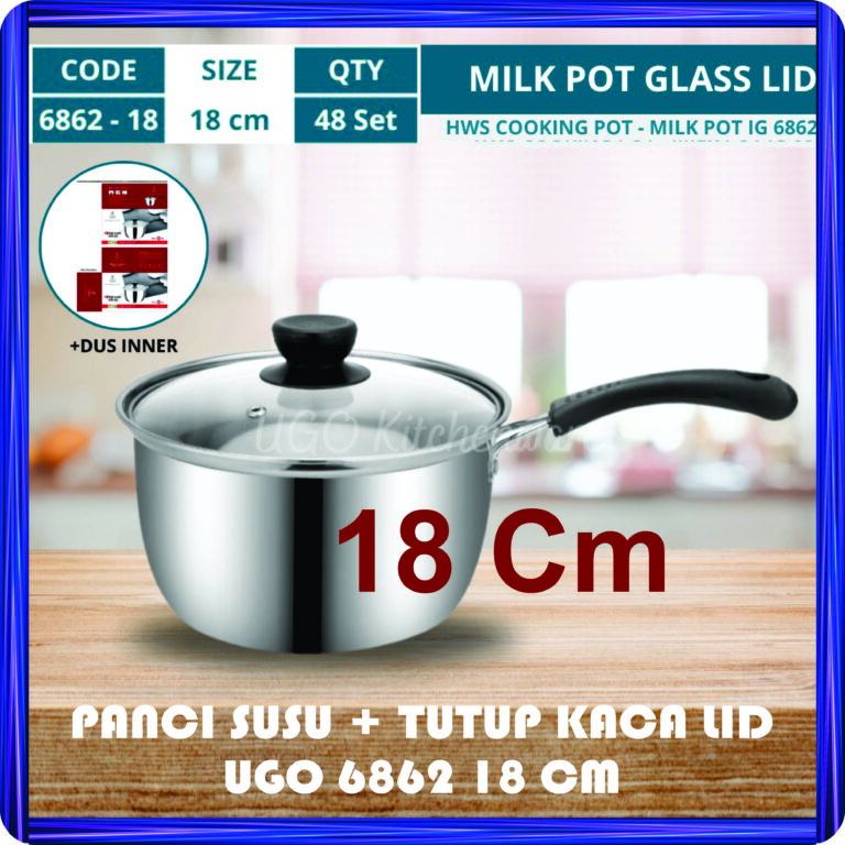 panci susu + tutup kaca lid ugo 6862 18 cm