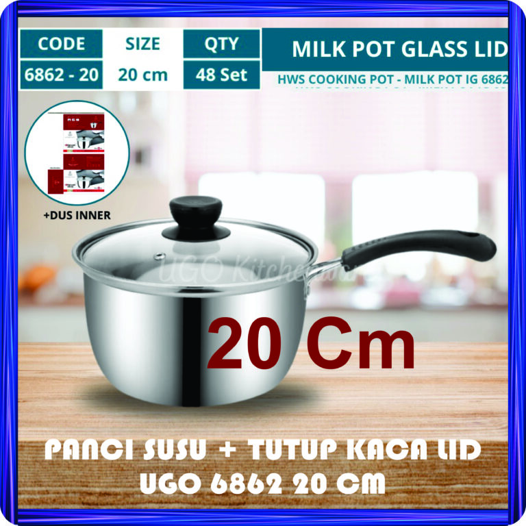 panci susu + tutup kaca lid ugo 6862 20 cm