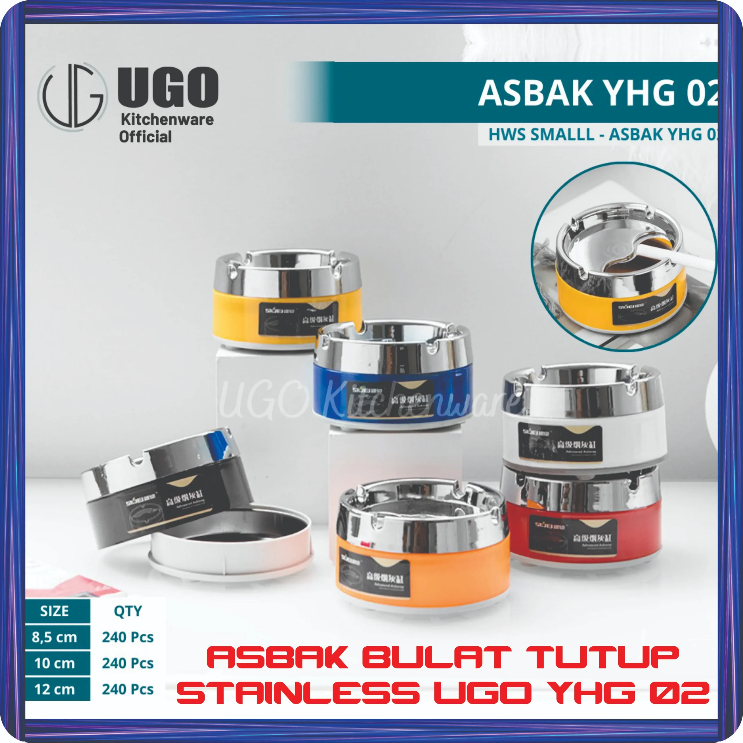 asbak bulat tutup stainless ugo yhg 02