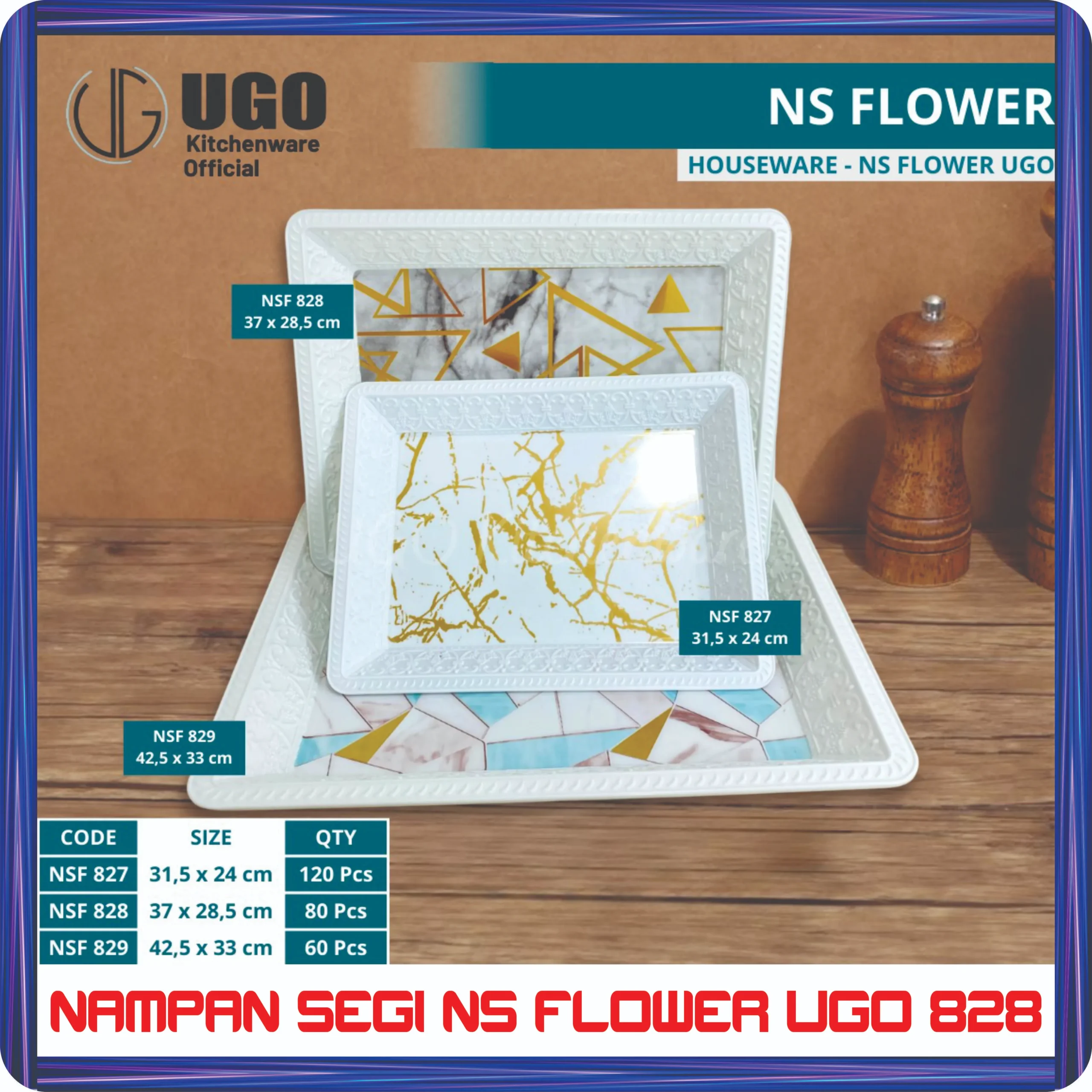 nampan segi ns flower ugo 828