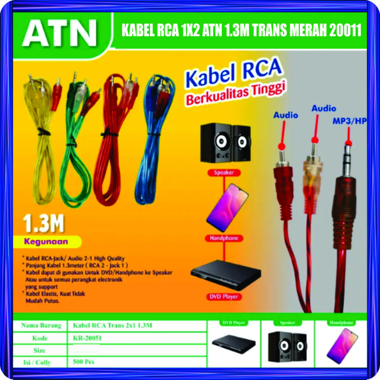 kabel rca 1x2 atn 1.3m trans merah 20011