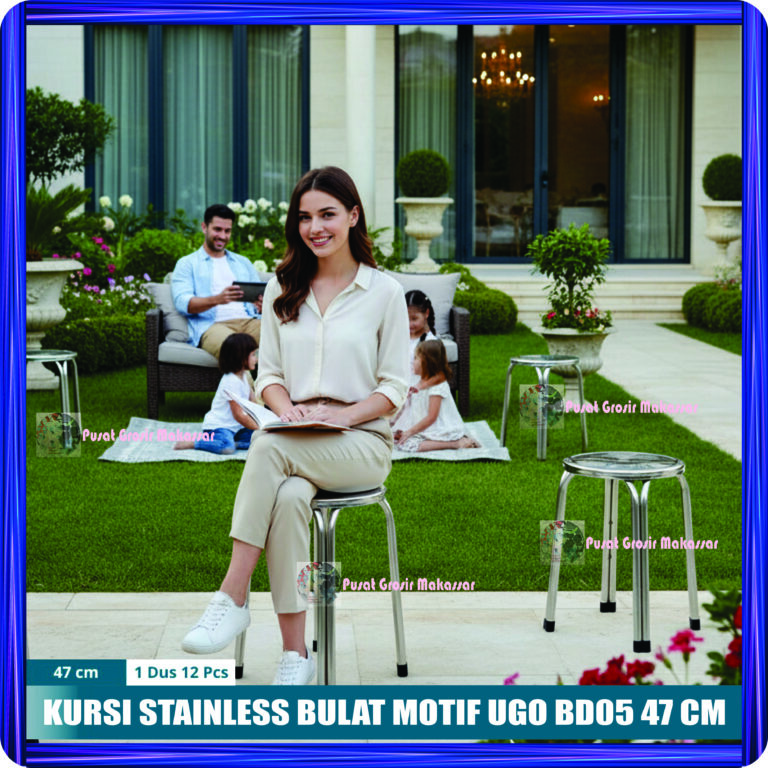 kursi stainless bulat motif ugo bd05 47 cm