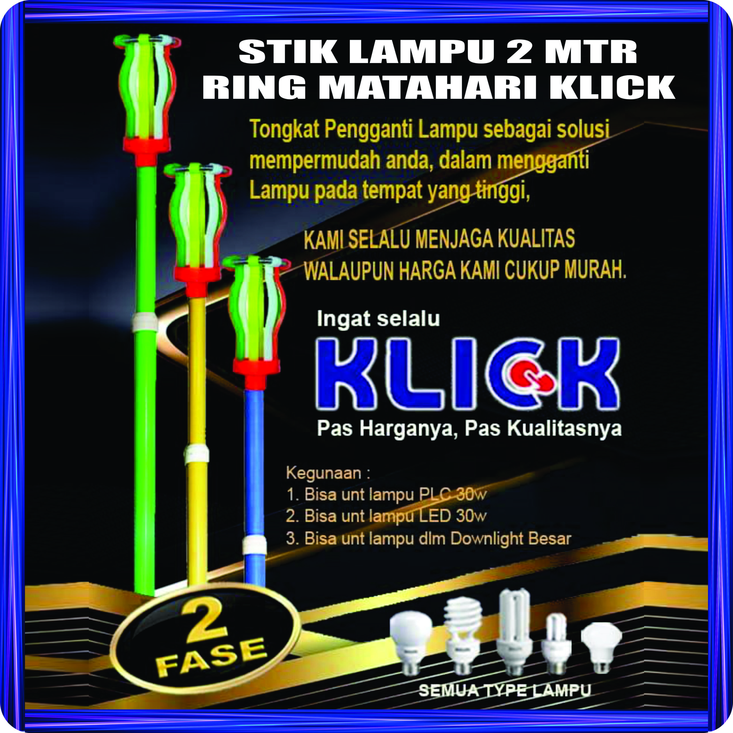 stik lampu 2 mtr + ring matahari klick